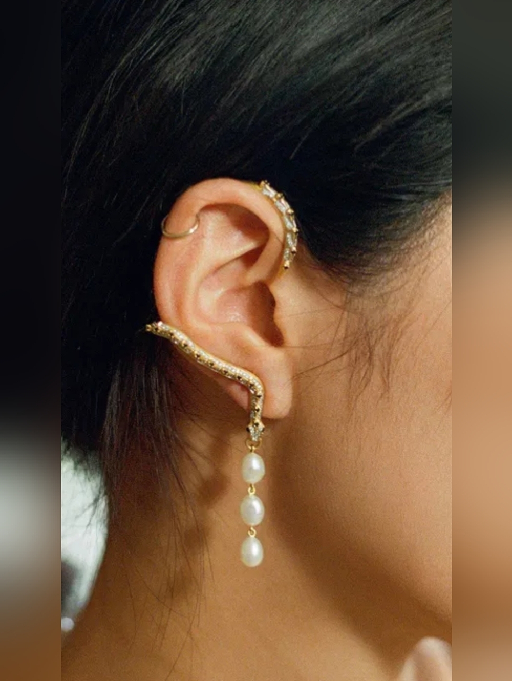 Missoma x Harris Reed Pearl Serpent Single Ear Cuff in 18kt Recycled Gold-plated